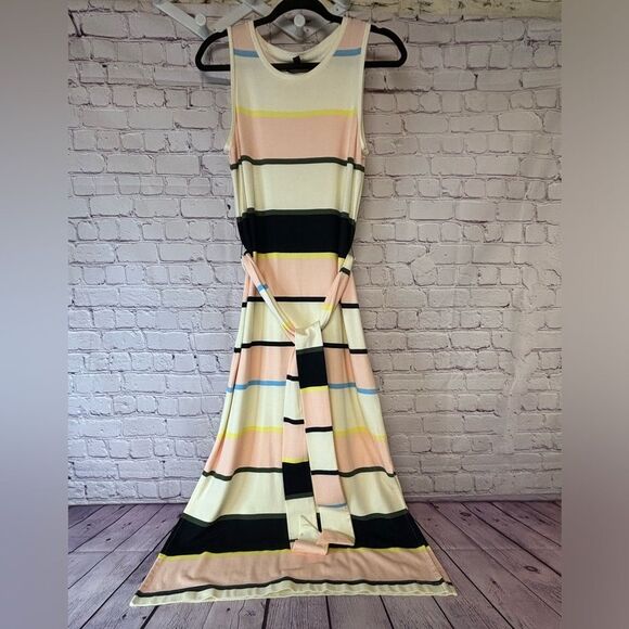 Banana Republic Pink Blush Striped Preppy Stretch Knit Classic Maxi Dress M - Picture 1 of 10